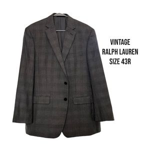Ralph Lauren Blazer | Grey Plaid | Size 43R | Wool and Silk |Vintage |over sized